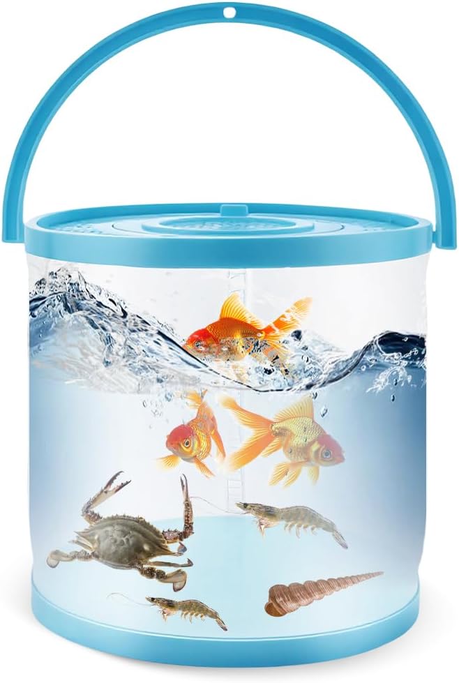 Foldable Small Aquarium Portable Fish Tank Transport Container for Catching and Release Critters, Beach, Pool and Lake (Blue)
