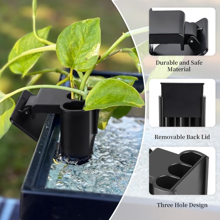 1 Pack Hanging Aquarium Plant Holder – 3 Holes Aquatic Plant Cups, Fish Tank Holder for Aquatic Plants, Ideal for Aquarium Tank Decoration(Black)