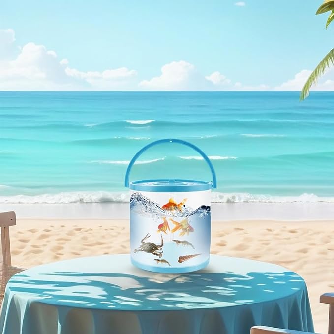 Foldable Small Aquarium Portable Fish Tank Transport Container for Catching and Release Critters, Beach, Pool and Lake (Blue)