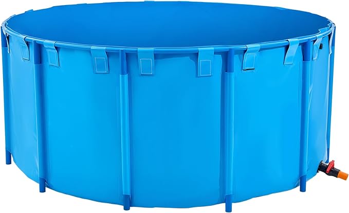 VEVOR Canvas Fish Pond, 1320 Gal Capacity Above Ground Fish Pond, Foldable PVC Koi Tank, Round Goldfish Tank with Stable Frame and Drain Valve, for Aquaculture, Koi Breeding, and Irrigation (Blue)
