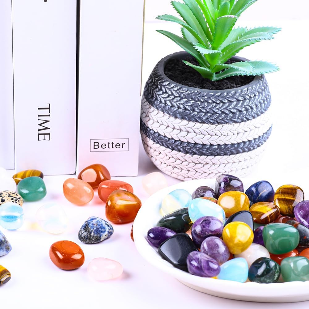 1.5lb Natural Gemstones Crystal Bulk Tumbled Polished Stones Irregular Amethyst Stones Rocks Chakra Colorful Crystal Vase Filler Decor Energy Reiki Beginner Birthday Gifts 0.78 to 0.98 in