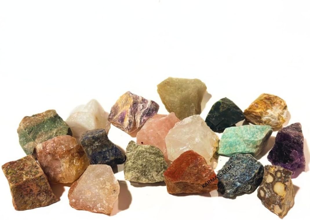 1 LB Bulk Rough Mix Crystals -17 Different Gemstone - 2000+ Carat - Natural Raw Stones for Tumbling, Cabbing, Fountain Rocks, Decoration, Polishing, Wire Wrapping, Wicca & Reiki - 1 Inch+ Size