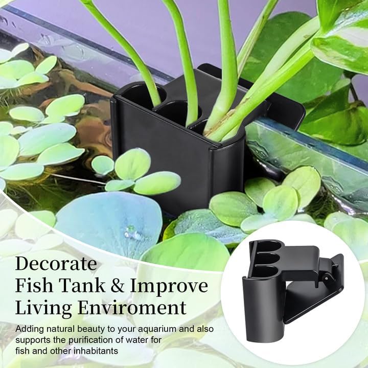 1 Pack Hanging Aquarium Plant Holder – 3 Holes Aquatic Plant Cups, Fish Tank Holder for Aquatic Plants, Ideal for Aquarium Tank Decoration(Black)
