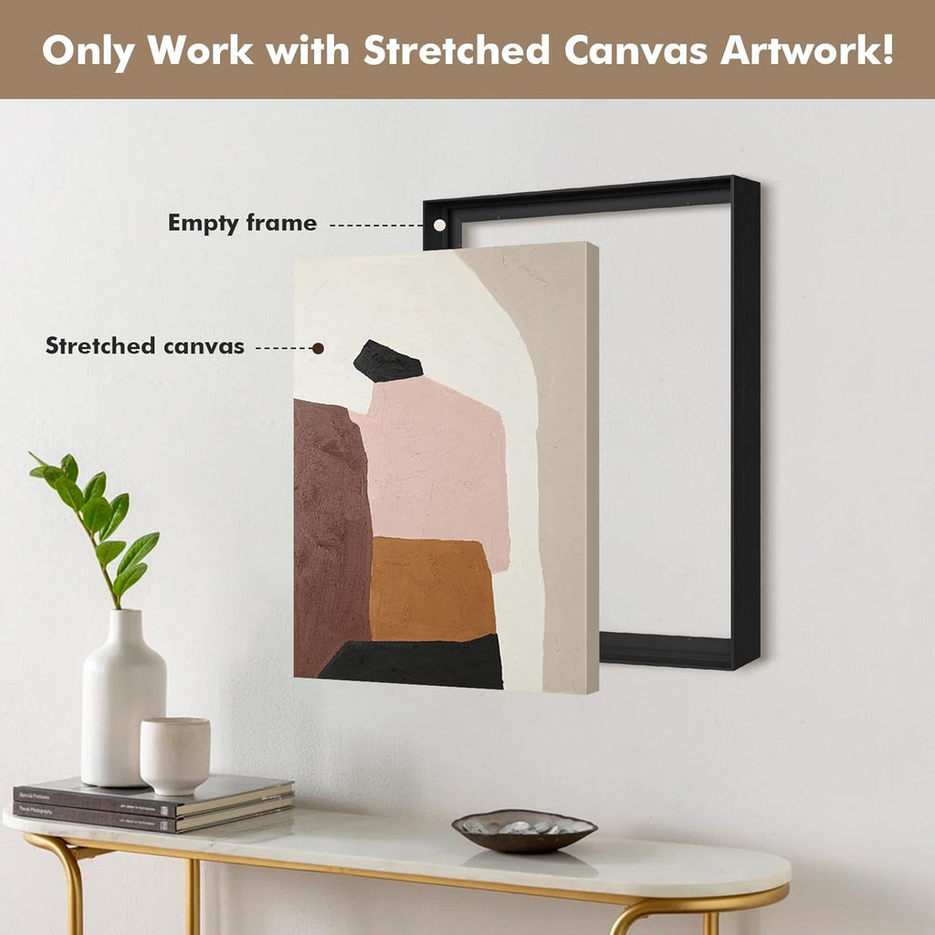 1.5" Deep Frame for 18x22 Canvas Paintings, DIY Metal Floating Frame for Artists Designers Landscape Portrait Artwork, Modern Home Office Wall Decor (Black)