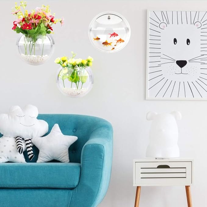 MeiBoAll 2Pcs 6in Wall Fish Bowl, 230ML Clear Acrylic Betta Fish Tank, Wall-Mounted Aquarium, Planter