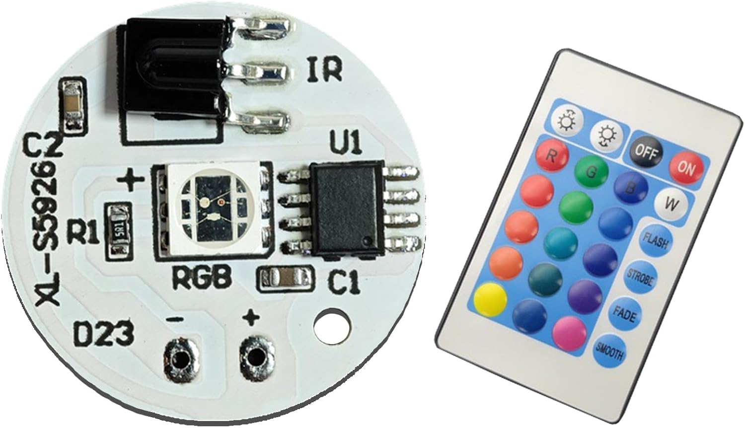 1 Pcs 3W 5V RGB LED Module High-Power Color Changing Light Board Chip with Remote Control - SMD COB Glass Fiber Circular PCB (120deg 24MM Dia) for DIY Lighting Decoration or Aquarium Light