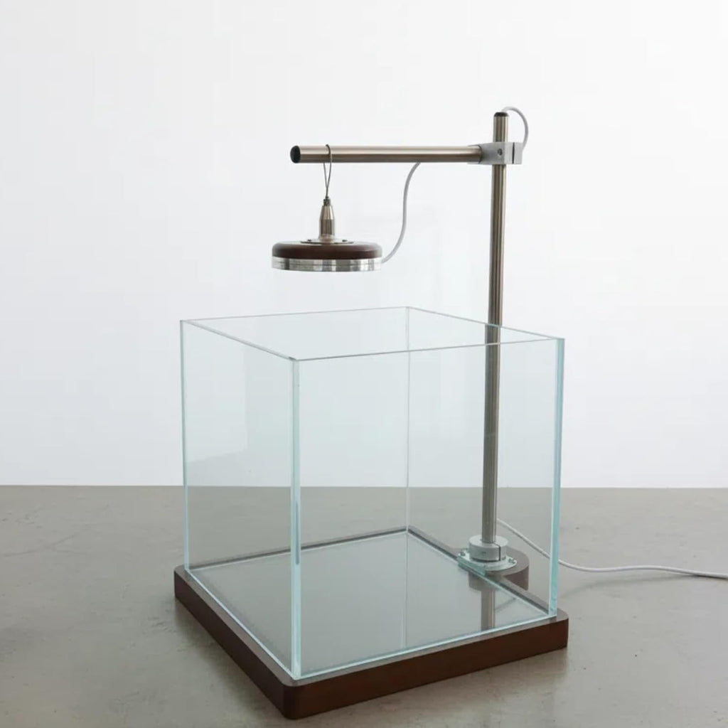 1.8 Gallon Small Fish Tank with LED Light & Wood Stand - 8 Inch Nano Aquarium Betta Tank Starter Kit - Includes Cleaning Tool, Cloth & Mat for Desktop, Office, Bedroom