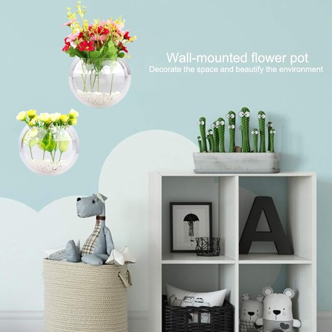 MeiBoAll 2Pcs 6in Wall Fish Bowl, 230ML Clear Acrylic Betta Fish Tank, Wall-Mounted Aquarium, Planter