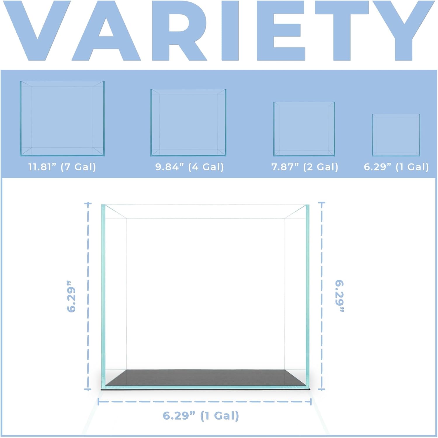1 Gallon Rimless Fish Tank - 6.29 x 6.29 x 6.29 Inches Cube Style Aquarium - Clear Glass, Space Saving, Durable