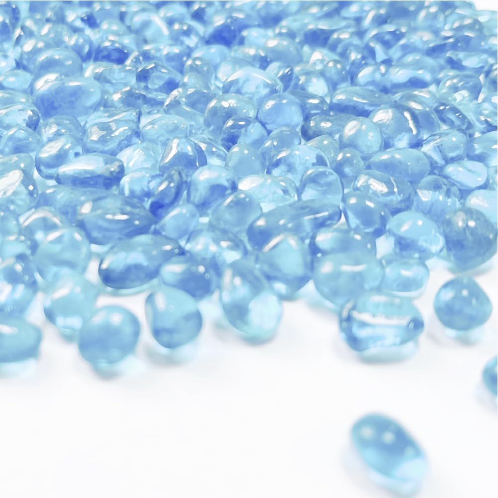 0.88LB Light Blue Fish Tank Gravel Aquarium Glass Stones Sea Glass Pebbles Aquarium Gravel Rocks Fish Tank Rocks, Beads Pebbles Rock Sand Glass Gems Stones for Vase Filler Turtle Fish Tank Decoration