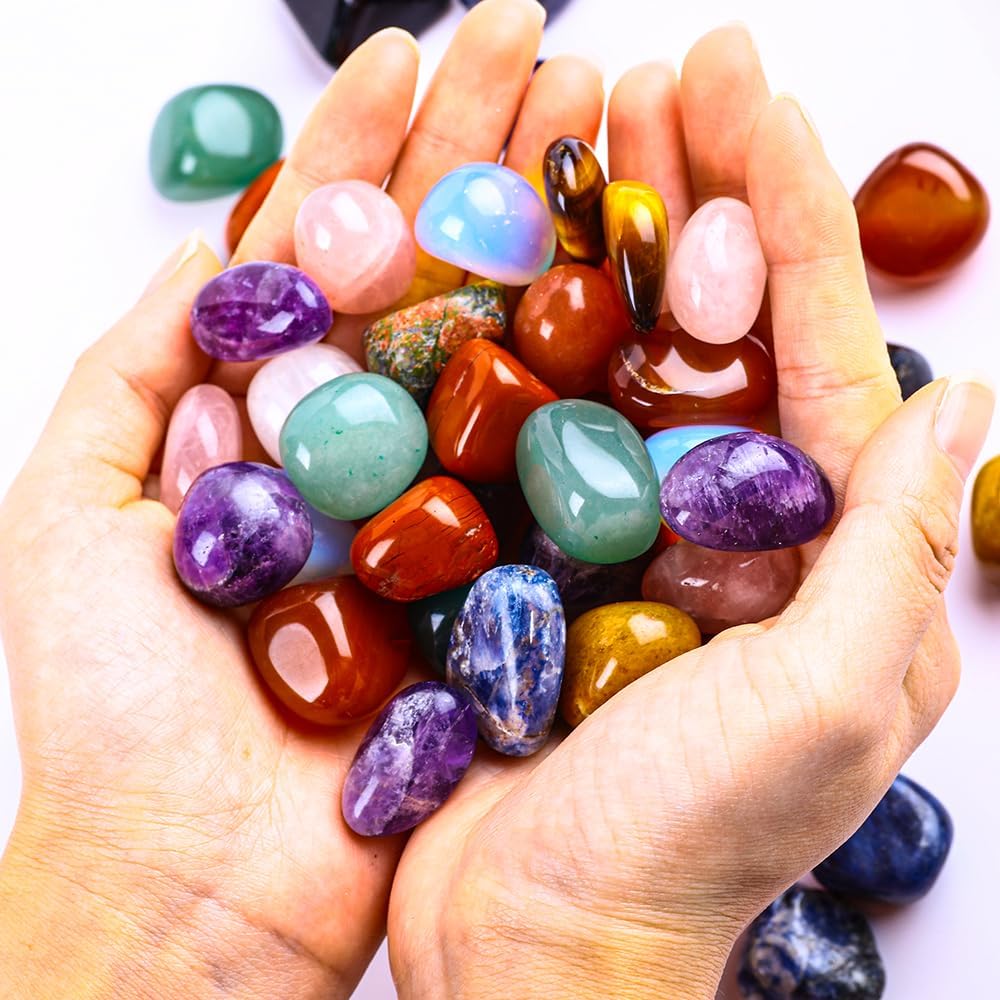 1.5lb Natural Gemstones Crystal Bulk Tumbled Polished Stones Irregular Amethyst Stones Rocks Chakra Colorful Crystal Vase Filler Decor Energy Reiki Beginner Birthday Gifts 0.78 to 0.98 in