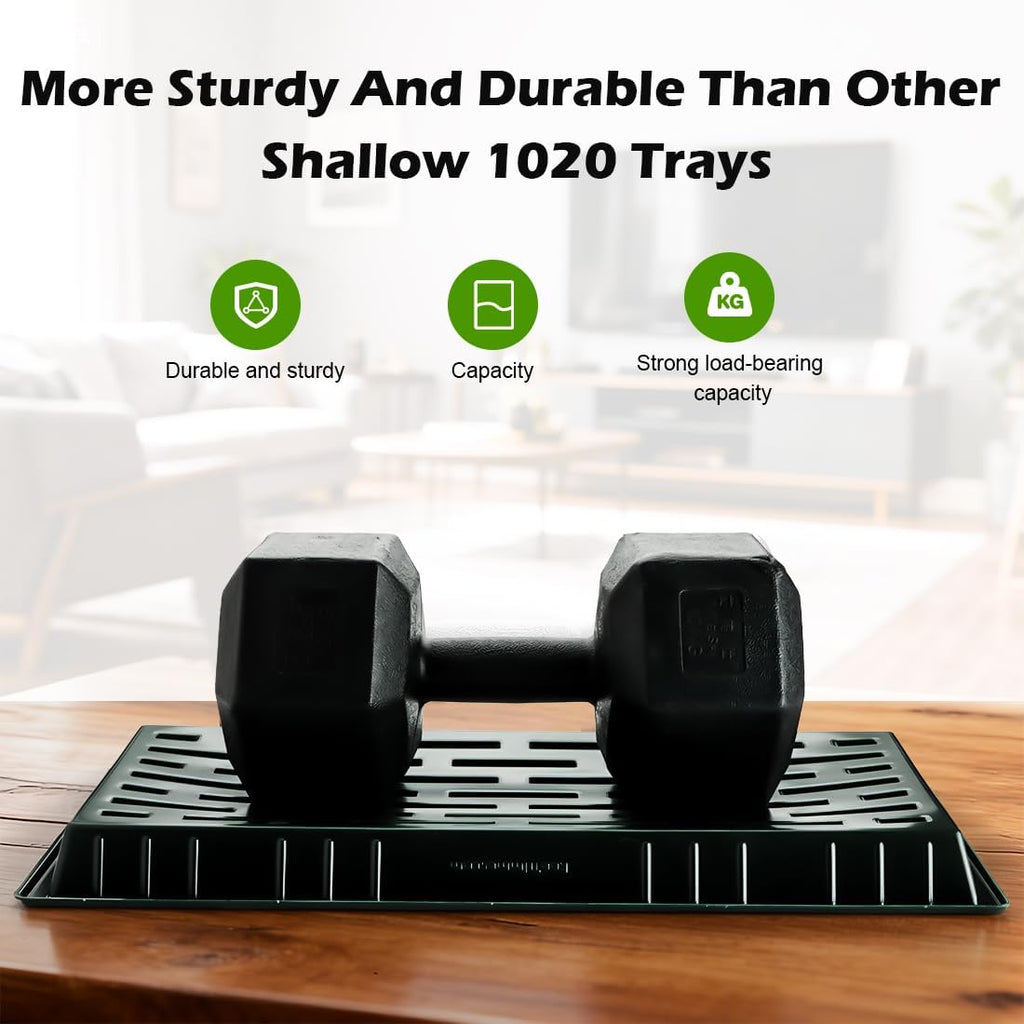 10 Pack Shallow 1020 Trays No Holes - Reusable 1.6" Deep Nursery Flats for 72/128 Cell Plug Tray, Heavy Duty Seed Starter Trays for Microgreens, Hydroponics & Seed Germination (Dark Green)