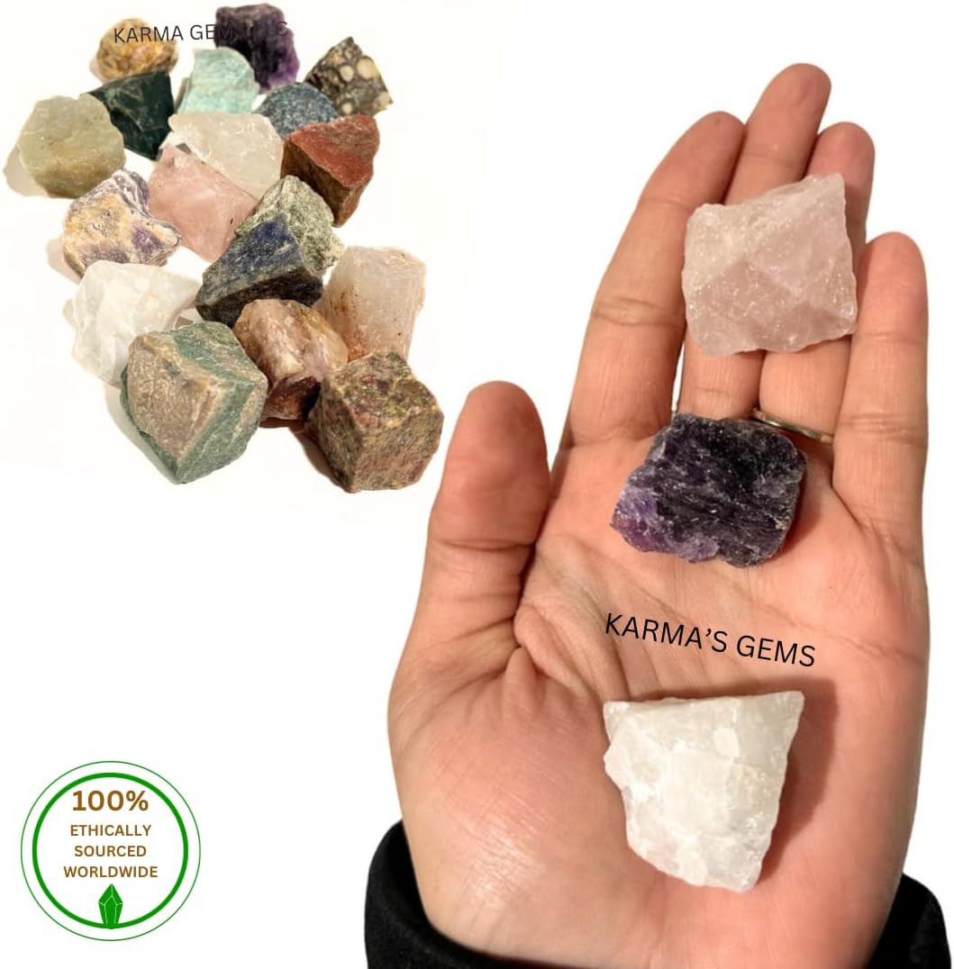 1 LB Bulk Rough Mix Crystals -17 Different Gemstone - 2000+ Carat - Natural Raw Stones for Tumbling, Cabbing, Fountain Rocks, Decoration, Polishing, Wire Wrapping, Wicca & Reiki - 1 Inch+ Size