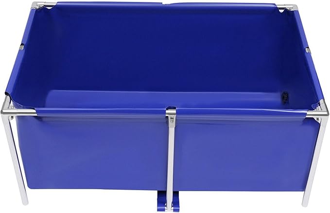 Canvas Fish Pond | Above Ground Fish Pond | Blue Aquarium Pool | Rectangular Goldfish Tank with Steel Frame & Drain Valve | for Breeding Koi, Irrigation | 47.2" L x 31.4" W x 19.6" H