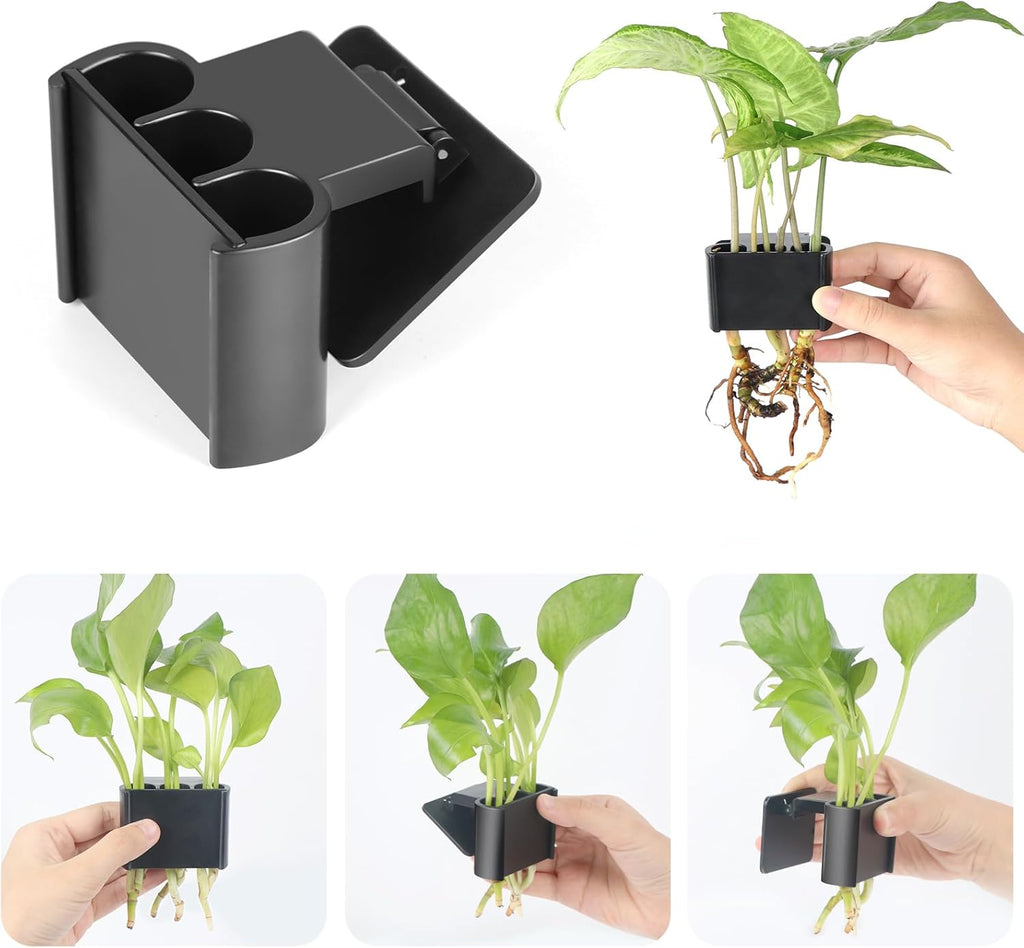 1 Pack Hanging Aquarium Plant Holder – 3 Holes Aquatic Plant Cups, Fish Tank Holder for Aquatic Plants, Ideal for Aquarium Tank Decoration(Black)