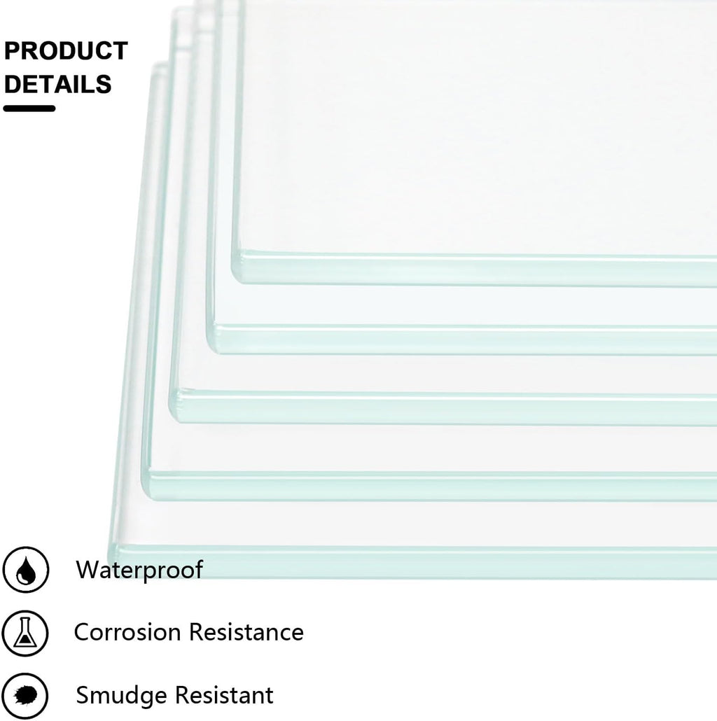 08" W x 36" L - Tempered Rectangle Glass Shelf Without Frame (5 Pieces Set) - 3/16" Thick -Pencil Polished