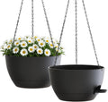 10 Inch Hanging Planters with Chains 2 Pack Self Watering Black Plastic Hanging Pots for Indoor Outdoor Plants, Garden Porch Home Decor (Black)