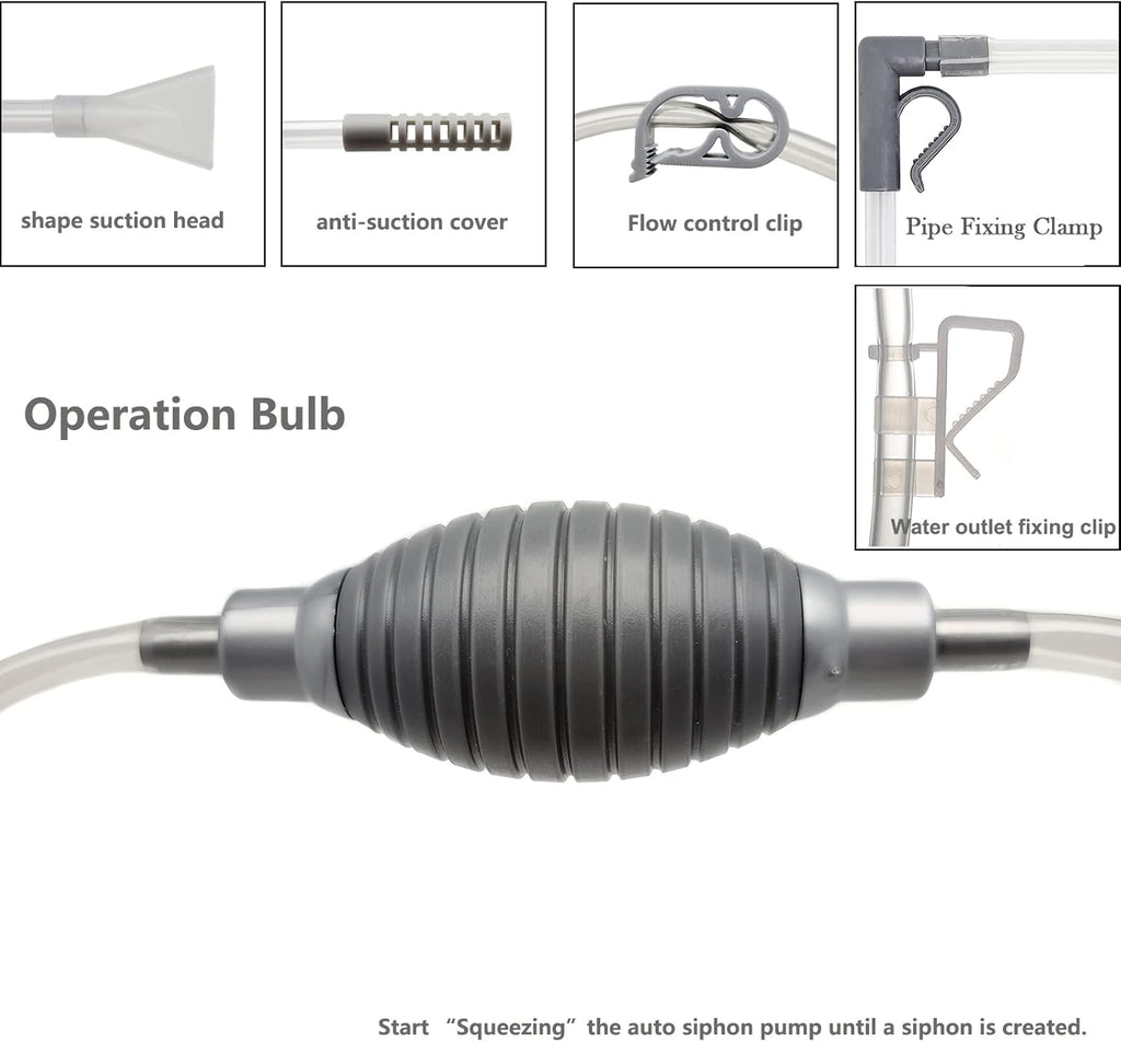 10 Gallon Fish Tank cleaner and Aquarium Water Changer Siphon with a Thinner Water Tubing. Perfect for Cleaning Small Fish Tanks, Gravel Vacuum for Aquarium Kit
