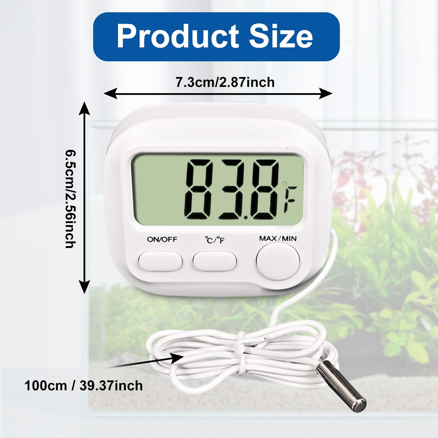 Digital Aquarium Water Thermometer with Large LCD Screen, Measurement Range -58℉ to 572℉, Display ±1℉/±0.5℃, Fish Tank Decoration Accessories, Idea for Reptile, Aquatic, Tub, Refrigerator and Freezer