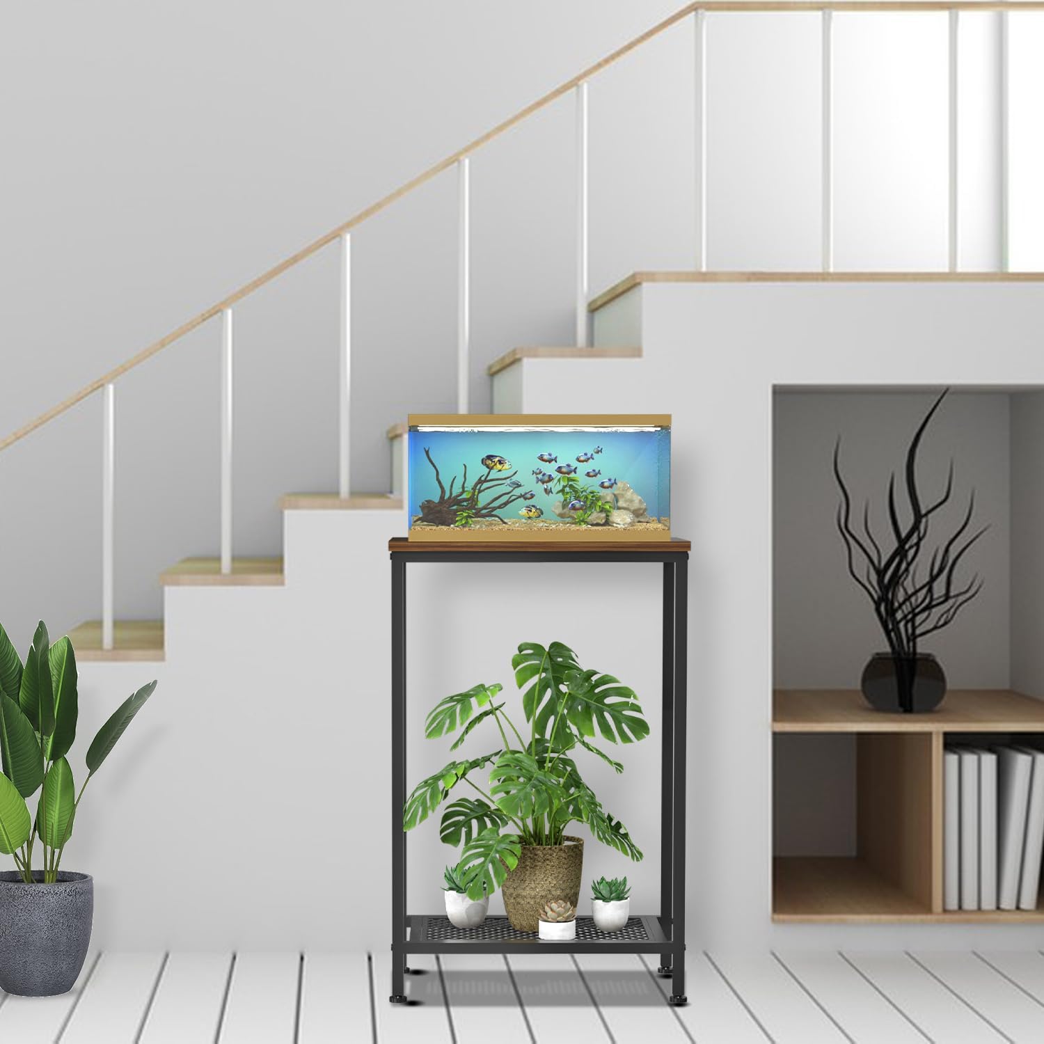 10 Gallon Fish Tank Stand, 2-Tier Small Aquarium Stand, Metal Reptile Breeder Turtle Terrarium Stand Rack Plant Stand for Home Office, Load 350lbs, 20.86" L x 11.81" W x 32.08" H, Black