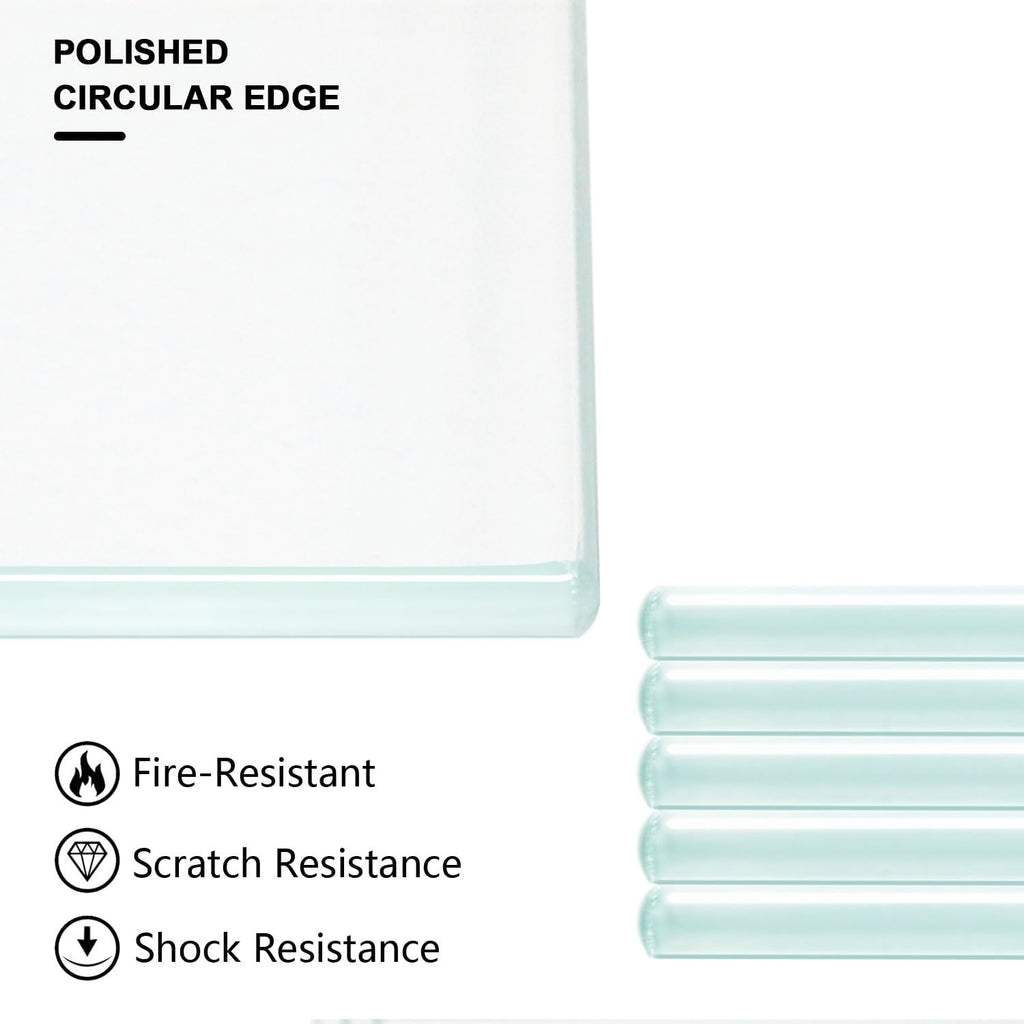 08" W x 36" L - Tempered Rectangle Glass Shelf Without Frame (5 Pieces Set) - 3/16" Thick -Pencil Polished