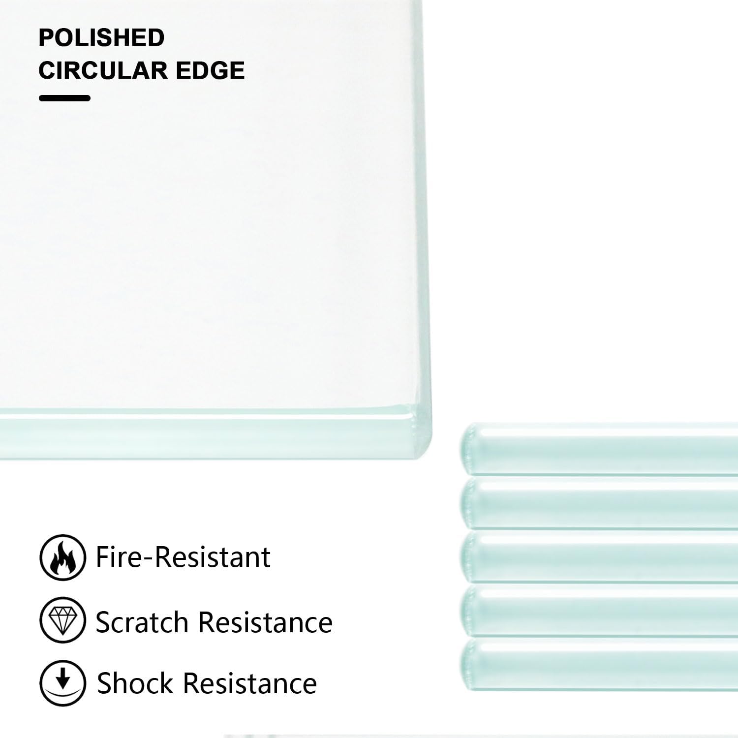 08" W x 36" L - Tempered Rectangle Glass Shelf Without Frame (5 Pieces Set) - 3/16" Thick -Pencil Polished