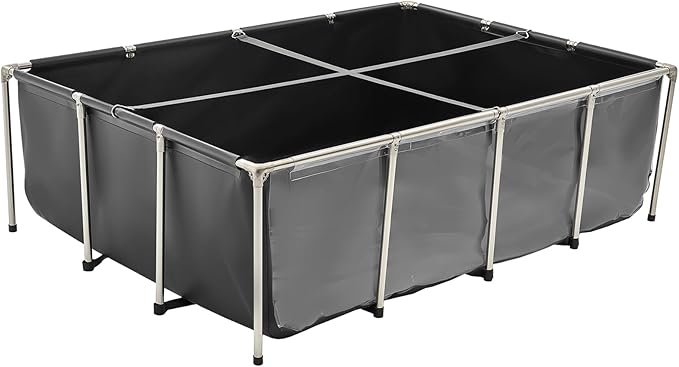VEVOR Canvas Fish Pond, 470 Gal Above Ground Fish Pond, PVC Koi Tank with Clear Viewing Panel, Rectangular Goldfish Tank with Stainless Steel Frame & Drain Valve, for Breeding Koi, Irrigation(Black)