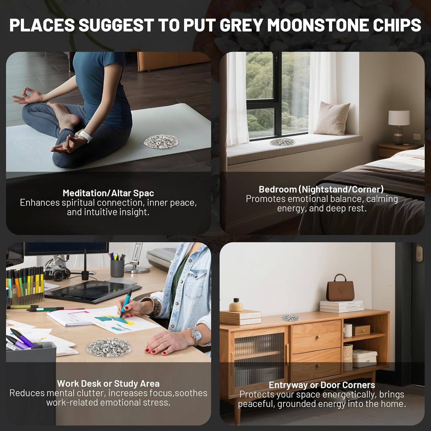 1.1lb Natural Crushed Grey Moonstone Labradorite Crystal Tumbled Chips - Grey Labradorite Healing Crystals Chips Bulk