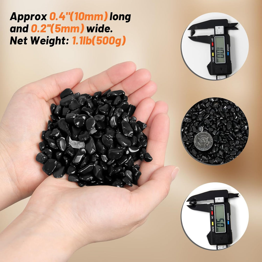 1.1lb Natural Crushed Obsidian Crystal Tumbled Chips-Healing Crystals Chips Bulk, Crushed Crystal Gemstones for Crafts, Beautiful Package for Gift (Obsidian)