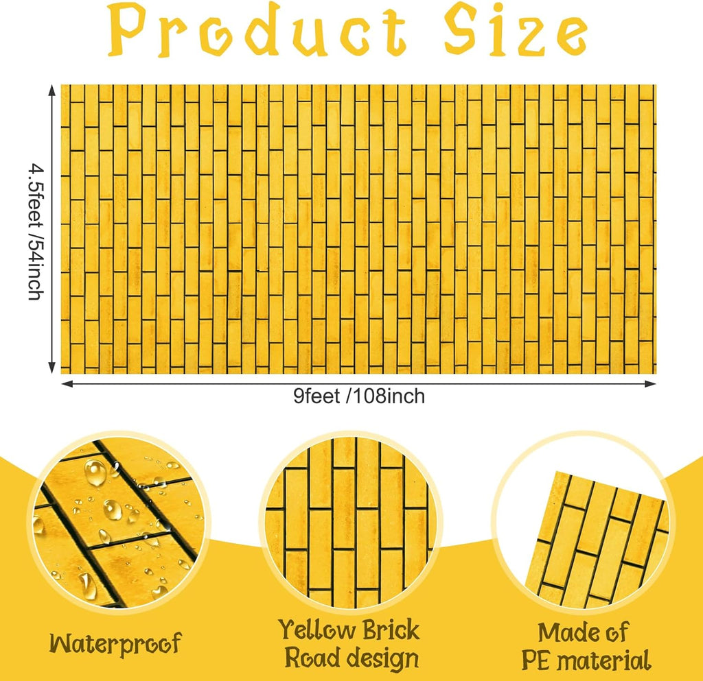 1 Pcs 4.5 x 9 Feet Yellow Brick Road Floor Runner for Wizard Oz Party Decorations,Large Disposable Brick Stone Wall Backdrop Tablecloth for Halloween Princess Cosplay Medieval Castle Party Supplies