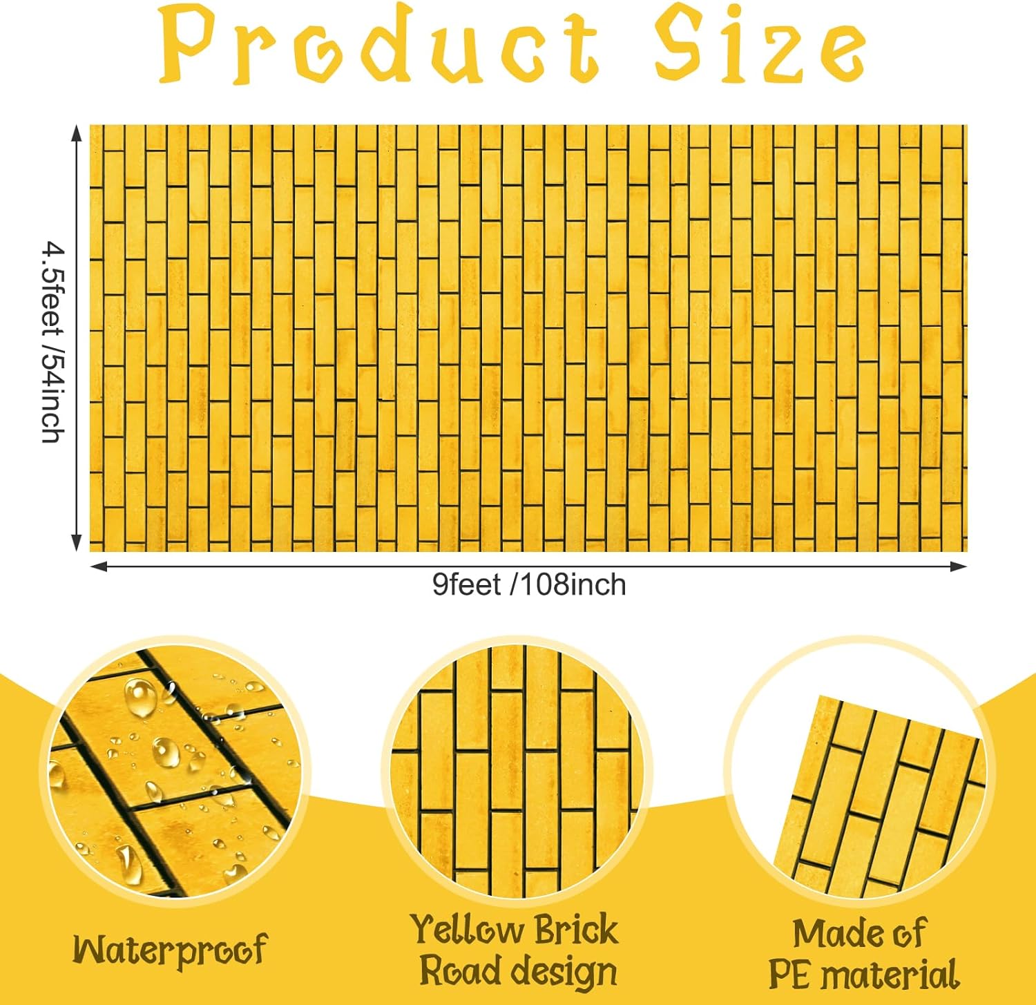 1 Pcs 4.5 x 9 Feet Yellow Brick Road Floor Runner for Wizard Oz Party Decorations,Large Disposable Brick Stone Wall Backdrop Tablecloth for Halloween Princess Cosplay Medieval Castle Party Supplies