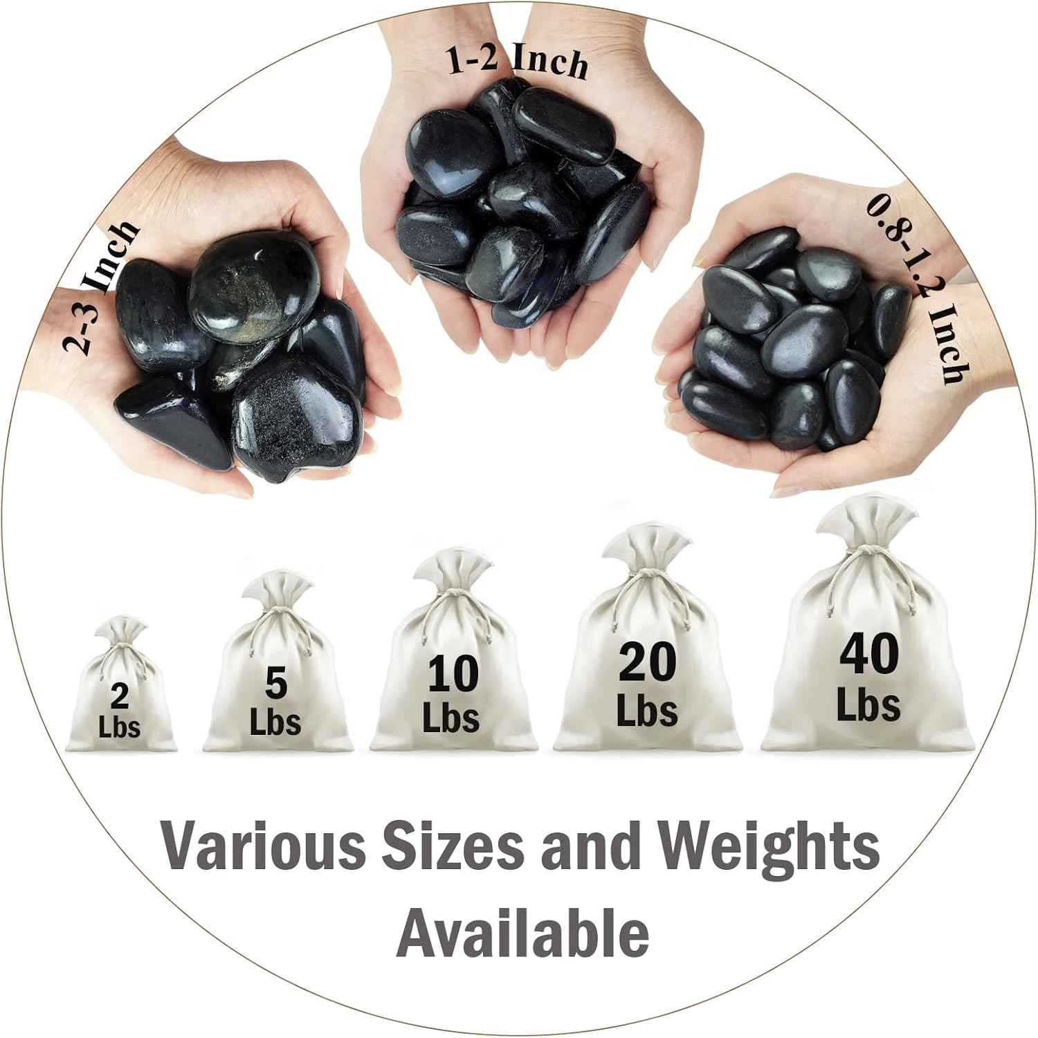 10 lbs Black Pebbles for Plants, 2-3 inch Large River Rocks for Plants, Decorative Stones for Planters Vase Aquarium Fish Tank and Outdoor Garden Landscaping
