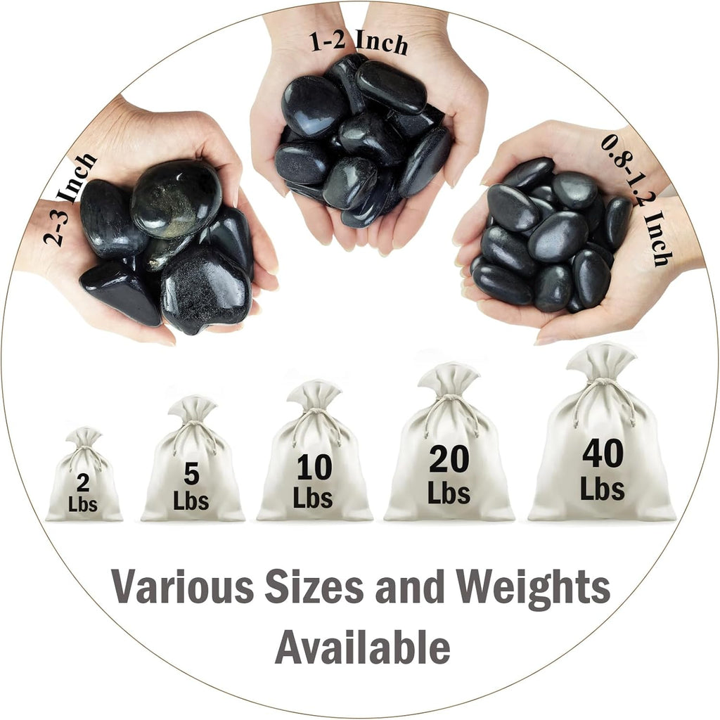 10 lbs Black Pebbles for Plants, 0.8-1.2 Inch Small Polished Stones. Decorative River Rocks for Outdoor Landscaping Vase Aquarium and Garden