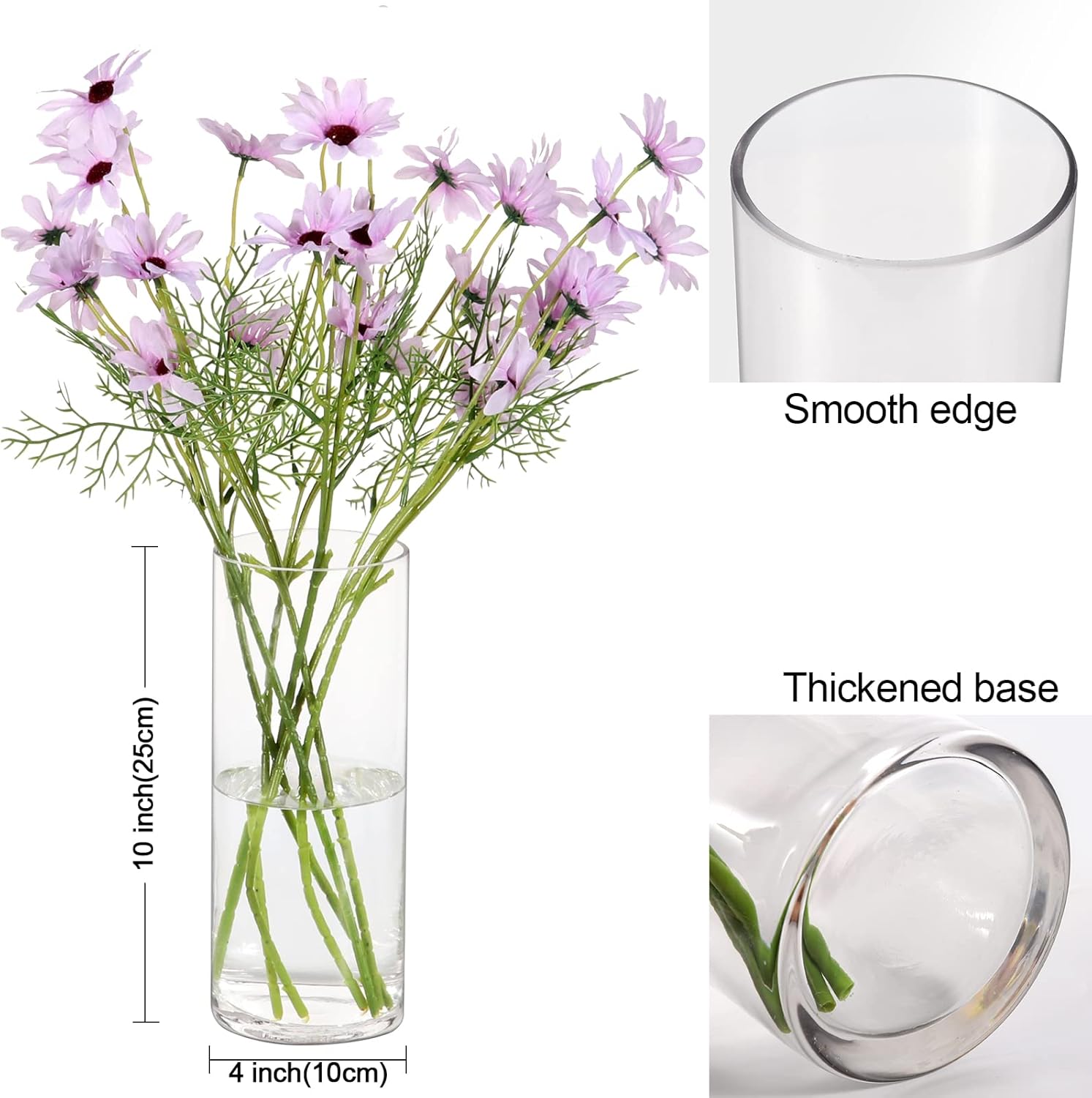 10 Inch Tall Cylinder Vases,Set of 3 Glass Vase for Centerpieces,Clear Flower Vase Decorative Floral Vase for Home Decor,Candle Holder,Wedding Favors(4" W X 10" H)