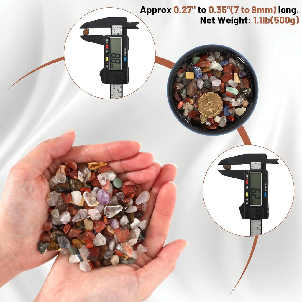 1.1lb Natural Mixed Crystal Chips Stones- Crushed Healing Crystal Gemstones for Witchcraft, Decorative Rocks for Aquarium Fish Tank, Vase Filler, DIY Crafts, Beautiful Package for Gift.