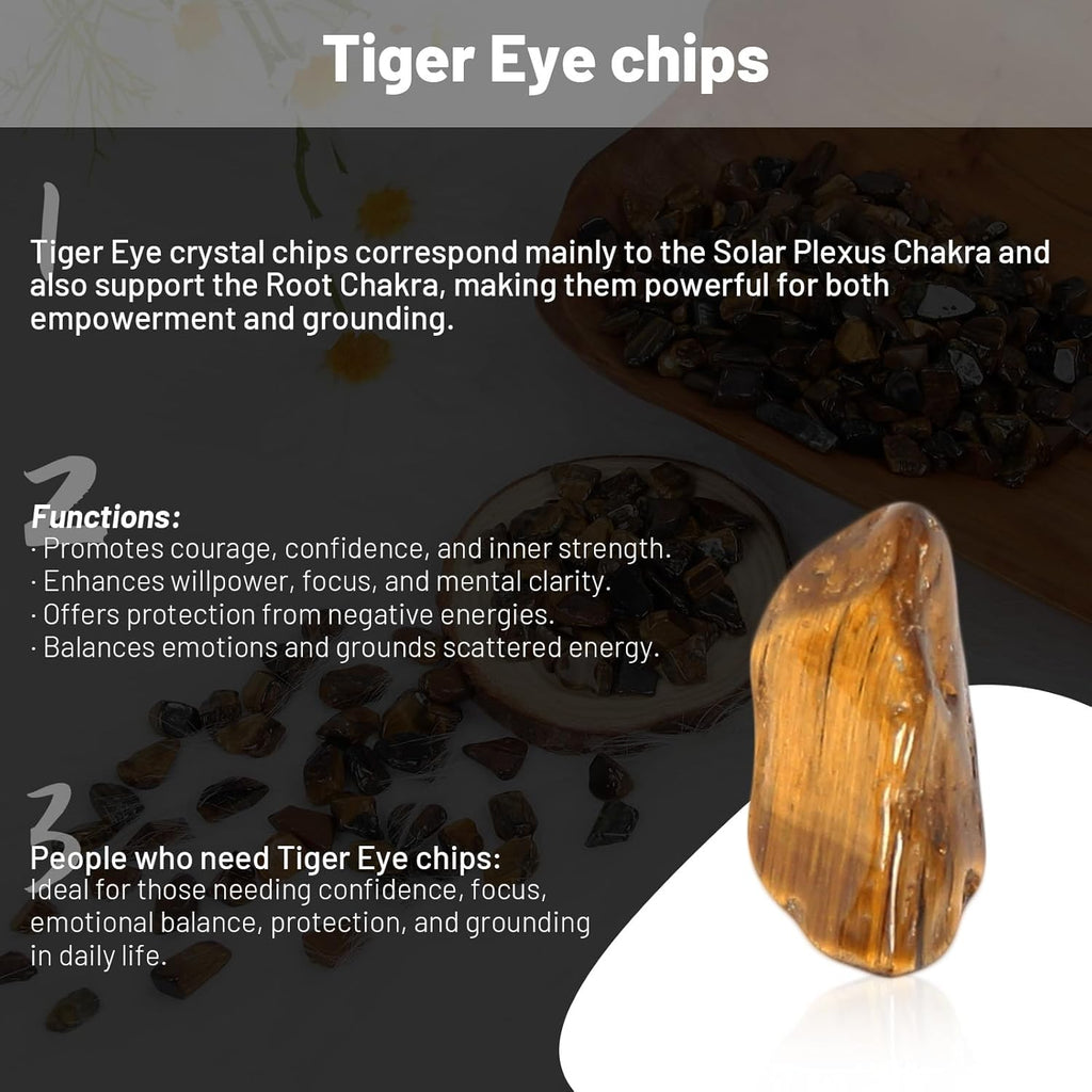 1.1lb Natural Crushed Tiger Eye Crystal Tumbled Chips-Tiger Eye Healing Crystals Chips Bulk, Crushed Crystal Gemstones for Crafts, Beautiful Package for Gift (Tiger Eye)