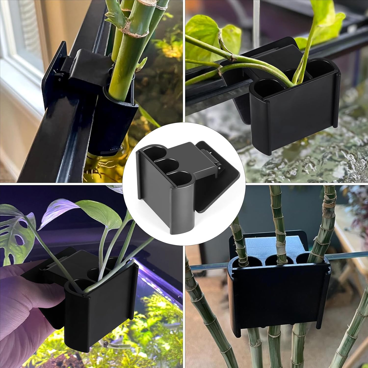 1 Pack Hanging Aquarium Plant Holder – 3 Holes Aquatic Plant Cups, Fish Tank Holder for Aquatic Plants, Ideal for Aquarium Tank Decoration(Black)