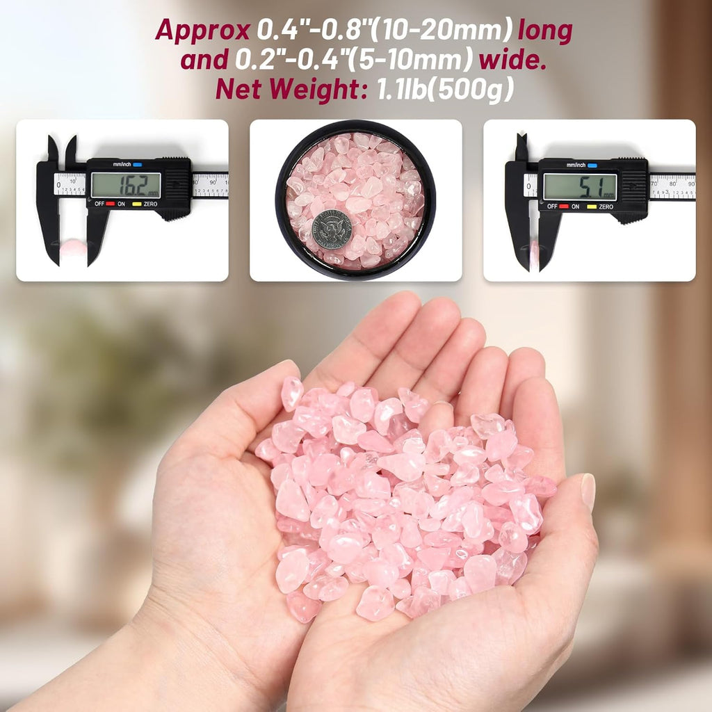 1.1lb Natural Crushed Rose Quartz Crystal Tumbled Chips-Healing Crystals Chips Bulk, Crushed Crystal Gemstones for Crafts, Beautiful Package for Gift (Rose Quartz)