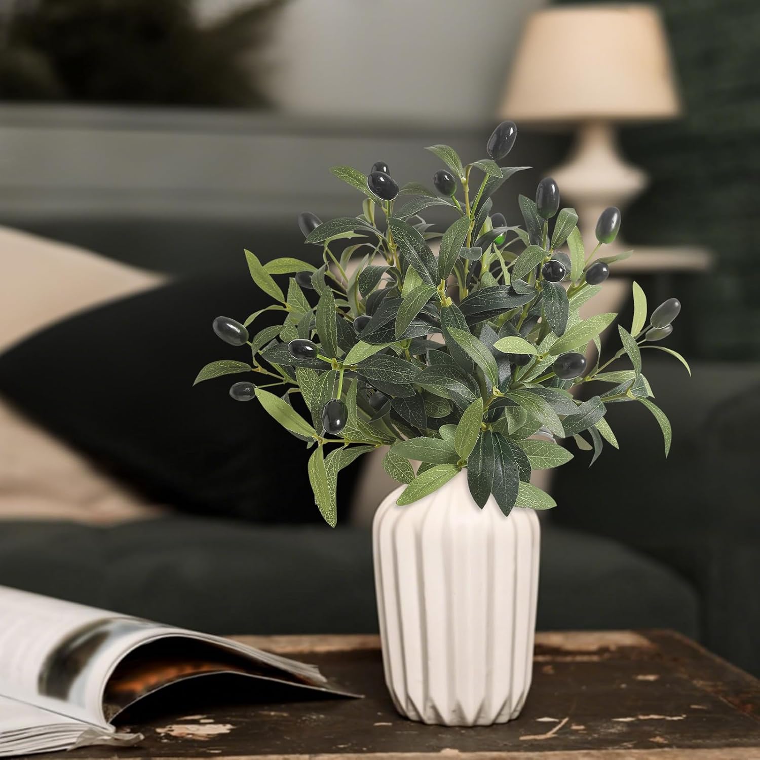 10 Pcs 11.8" Artificial Olive Leaves Stems, Realistic Faux Plants Olive Tree Branches for Vase Decor, Wedding Centerpieces, Farmhouse Home Party Decor