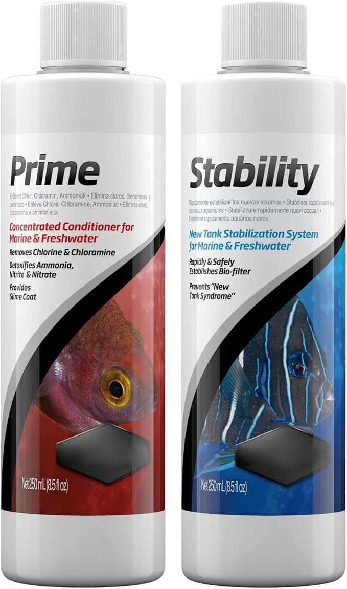 PRlME 250ml, STABlLlTY 250ml for Fresh and Marine Aquariums Including Trinity Treats Microfiber Cleaning Cloth(STABlLlTY Fish Tank Stabilizer, PRlME Water Conditioner)