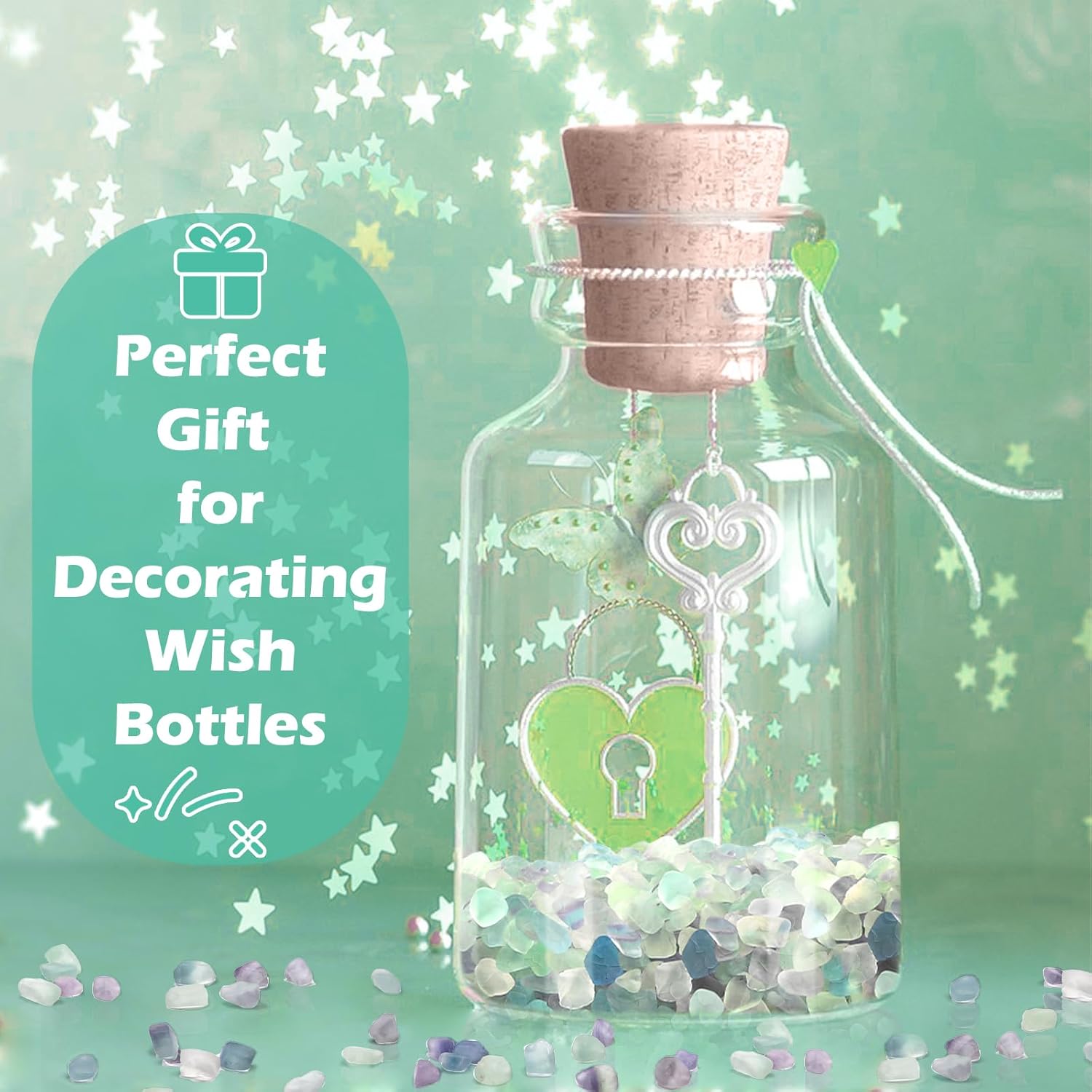 1 Lb/460g Pebbles for Indoor Plants, Bamboo, Sea Glass for Crafts, 0.2-0.35" Small Plant Pebbles for Pots Indoor Drainage, Fluorite Crystal Chips, Decorative Gravel for Aquarium, Fish Tank