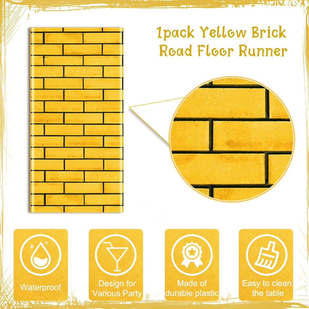 1 Pcs 4.5 x 9 Feet Yellow Brick Road Floor Runner for Wizard Oz Party Decorations,Large Disposable Brick Stone Wall Backdrop Tablecloth for Halloween Princess Cosplay Medieval Castle Party Supplies