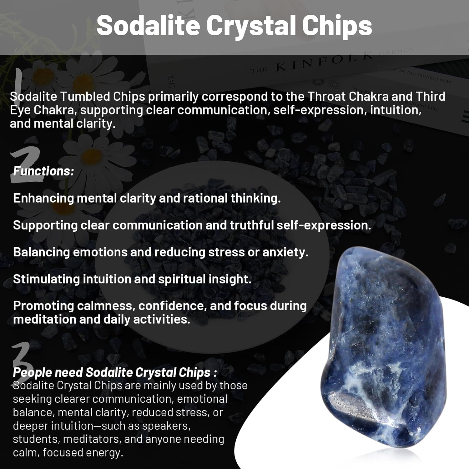 1.1lb Natural Crushed Sodalite Quartz Crystal Tumbled Chips-Sodalite Healing Crystals Chips Bulk, Crushed Crystal Gemstones for Crafts, Beautiful Package for Gift (Sodalite)