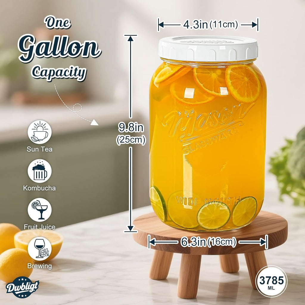 1 Gallon Glass Jar with Airtight Lid, Large Mason Jar Wide Mouth for Flour Sugar Food Storage Containers with Scale Mark(1 PCS), Canning Jars for Sun Tea, Kombucha, Cookie, Pickle, Fermenting