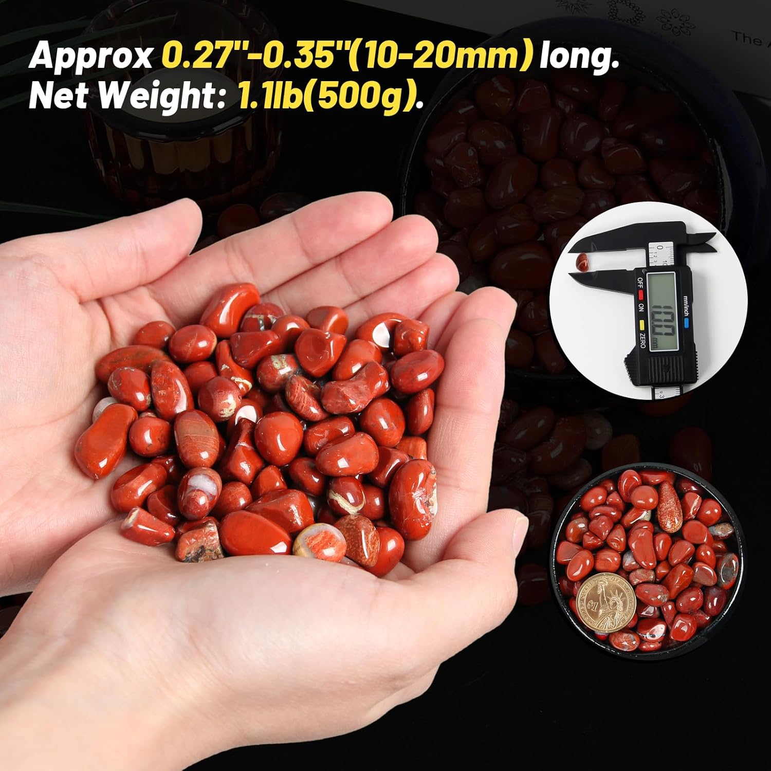 1.1lb Natural Red Jasper Crystal Chips - Red Jasper Healing Crystals Chips, Crushed Crystal Gemstones for Crafts, Beautiful Package for Gift