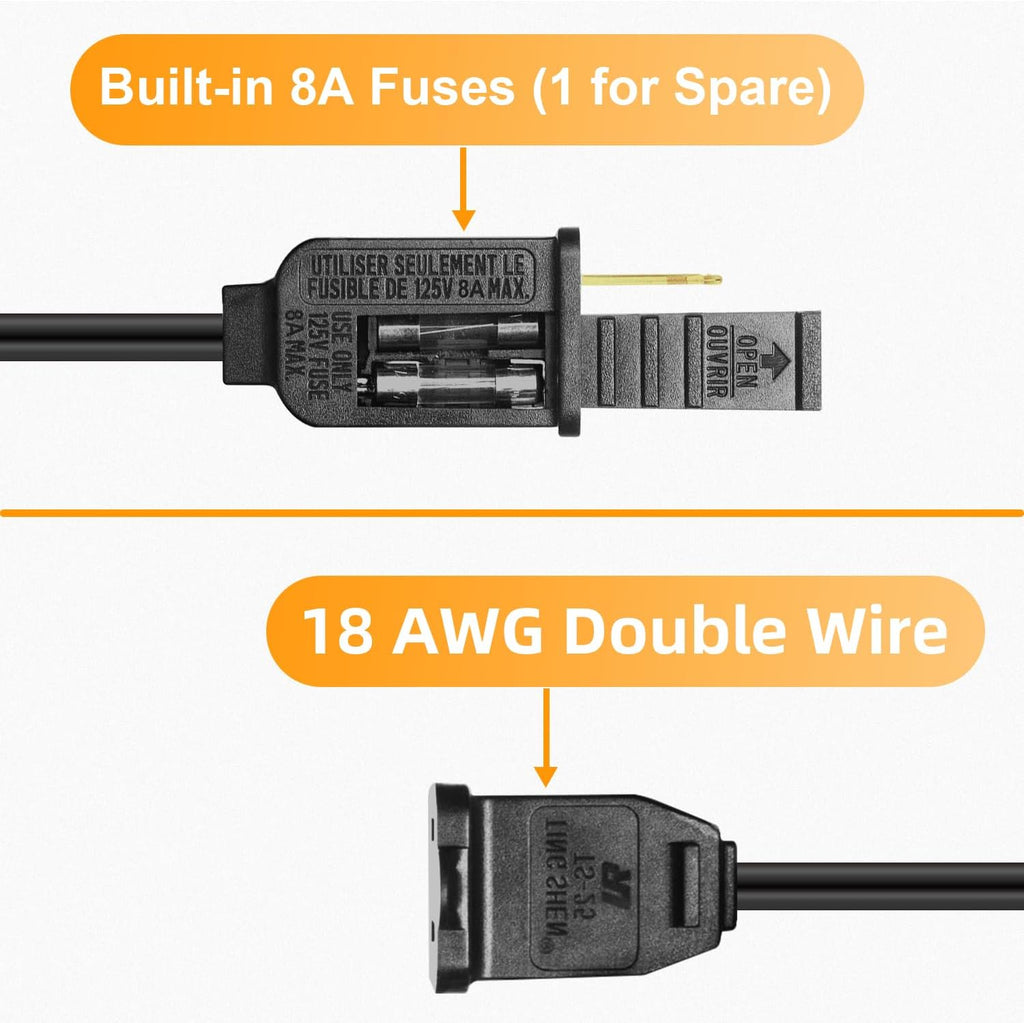 #18 Gauge Black Extension Cord 6 Ft, Polarized Plug 2 Prong Extension Cord for Christmas Lights Indoor Outdoor Waterproof, 120Volts / 8Amps, Connect Up to 960Watts Holiday Light (3 Pack,Total 18Ft)