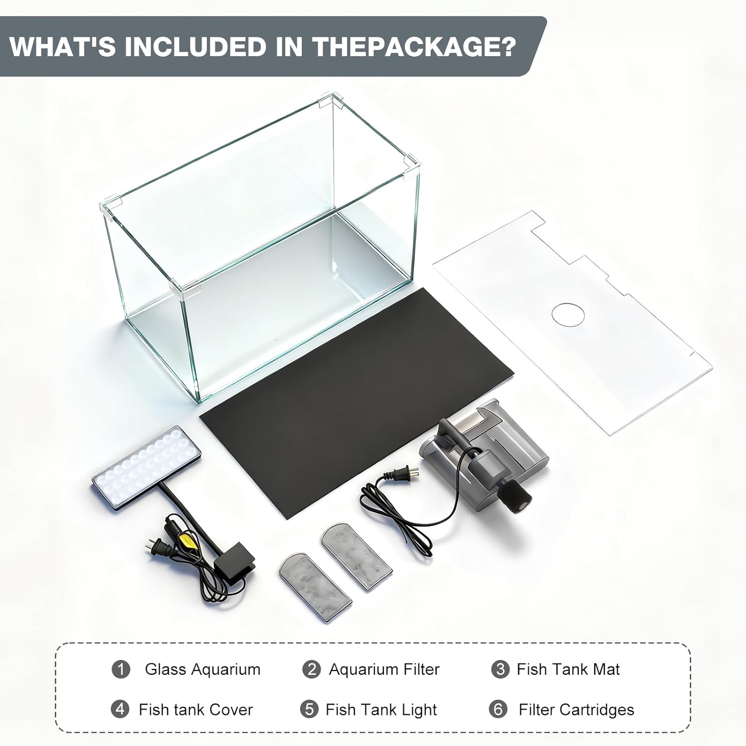 10 Gallon Glass Small Fish Tank with Filter Light and Lid, Aquarium Starter Kit