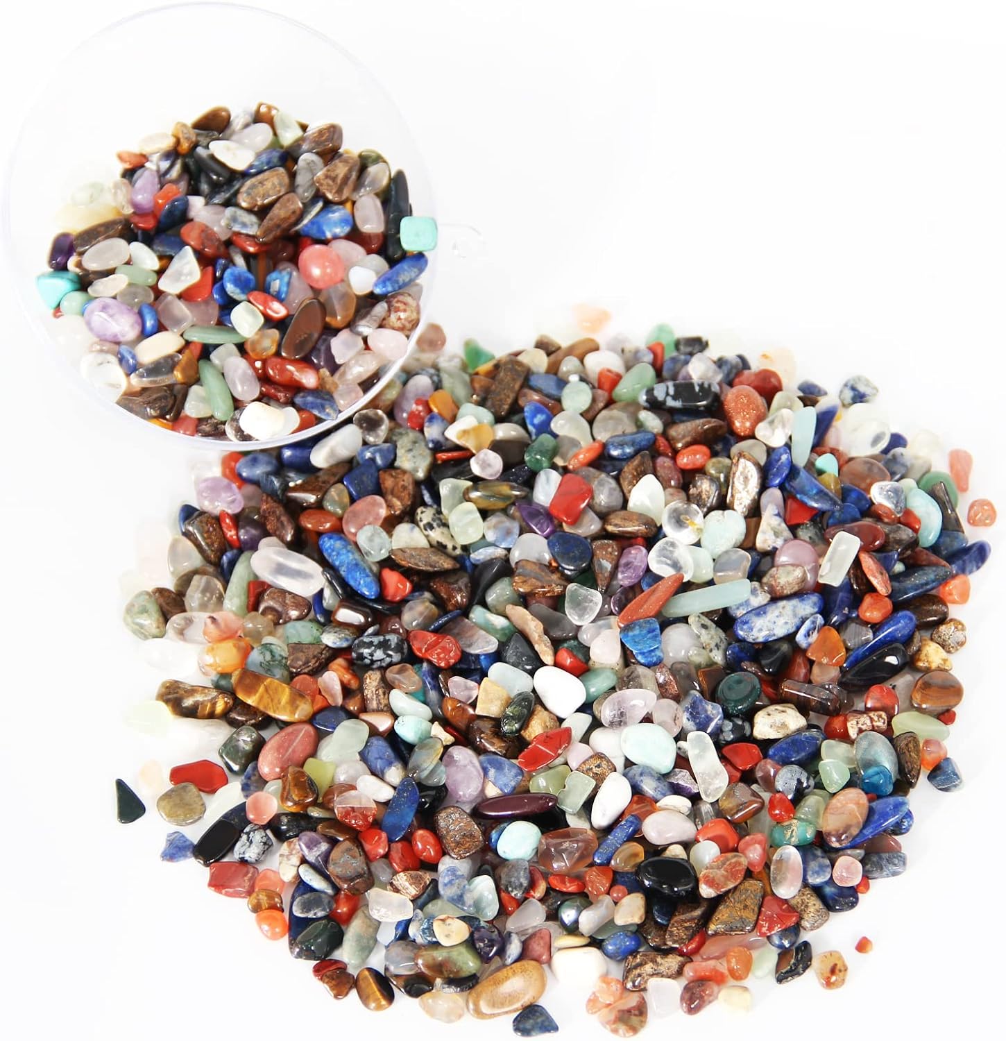 1.1lb Natural Mixed Crystal Chips Stones- Crushed Healing Crystal Gemstones for Witchcraft, Decorative Rocks for Aquarium Fish Tank, Vase Filler, DIY Crafts, Beautiful Package for Gift.