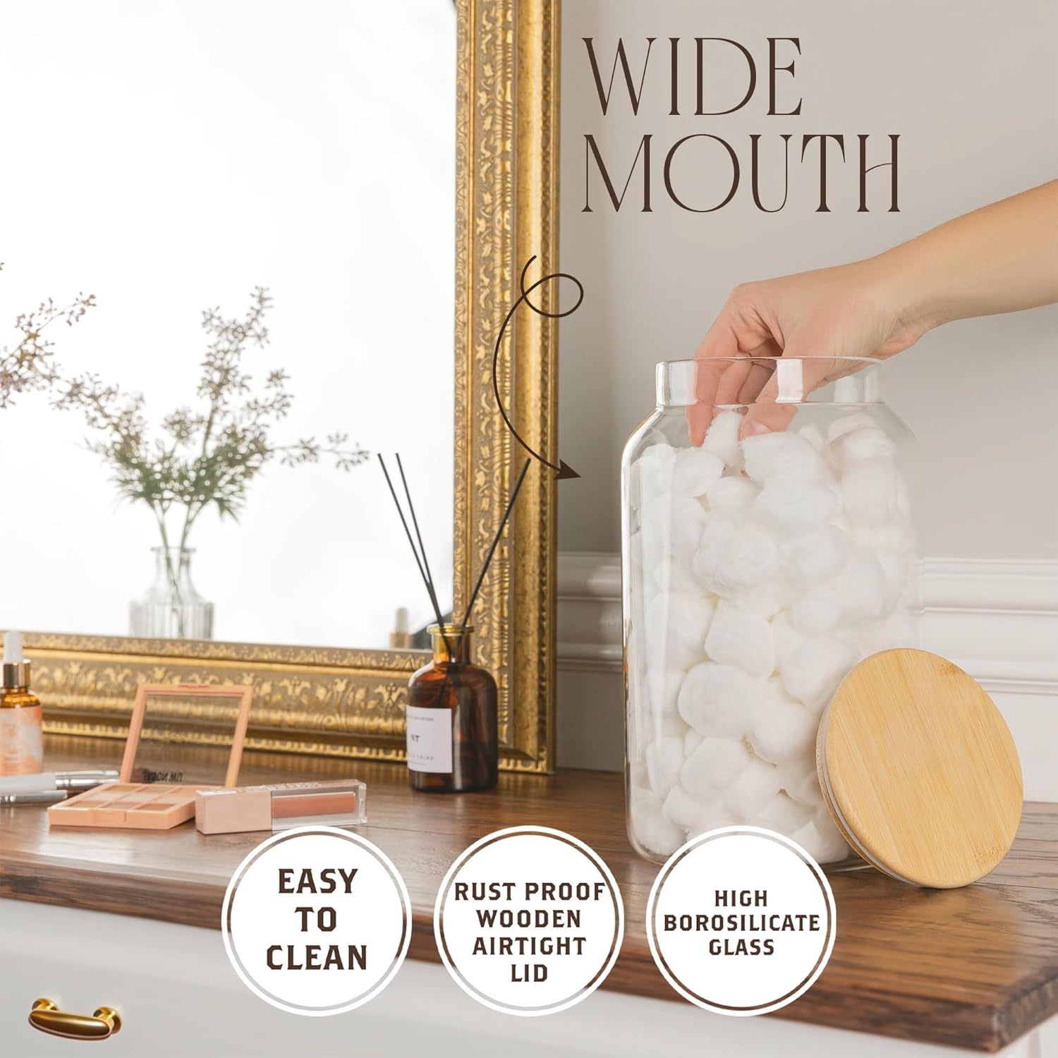 1 Gallon Glass Large Jar with Airtight Bamboo Lid - Strong Clear Borosilicate Canister for Kitchen Food Storage Organizing, Terrarium, Pantry Decorative Container & Laundry Room - Pack of 1