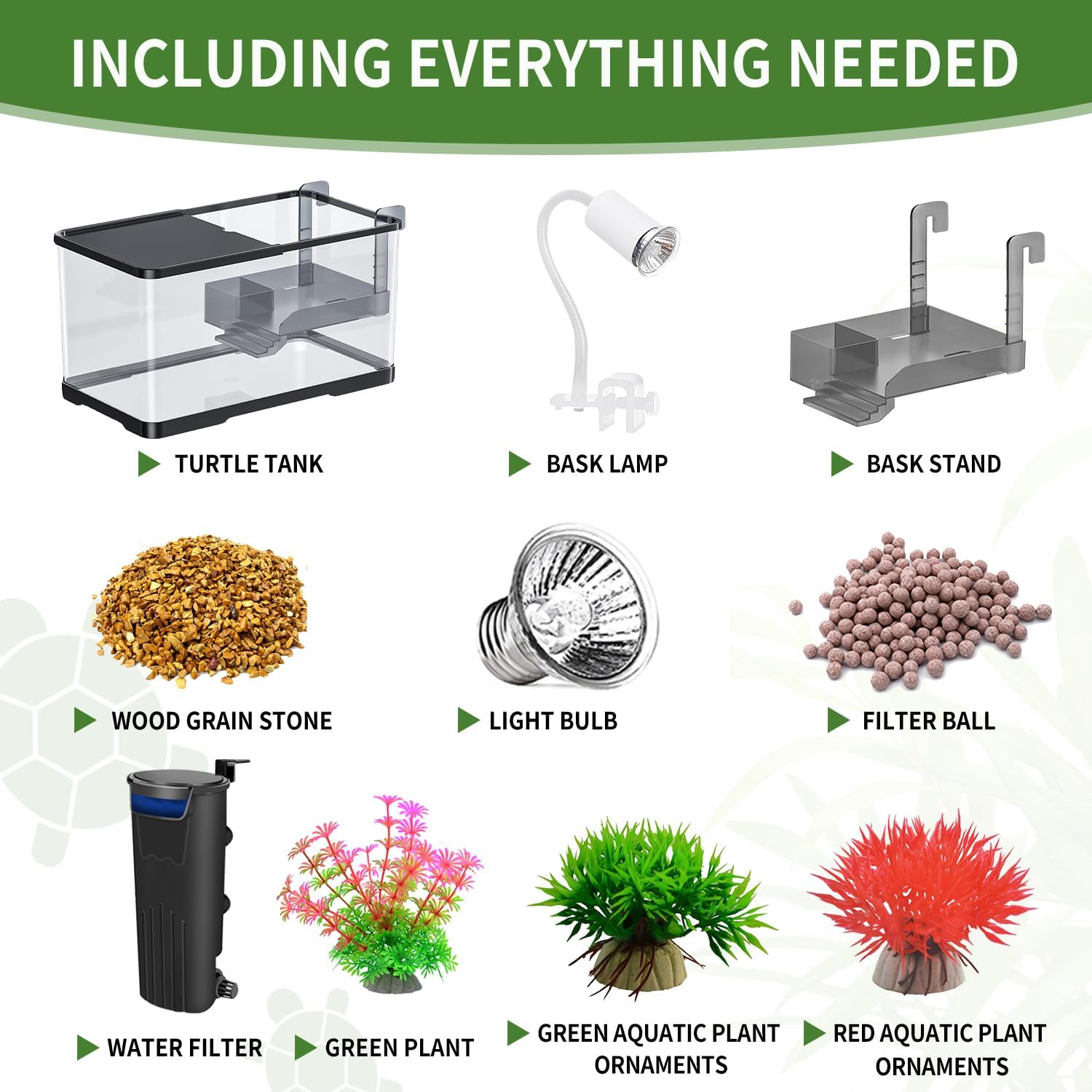 (Tank + Light + Filter + Filter Balls) Turtle Tank Kit, Turtle Tank Starter Kit,Bottom Drainage, Multi-Function Areas for Turtles, Crabs,Fishes, Amphibians,Reptiles. (21.65 × 12.28 × 12.28 Inch)